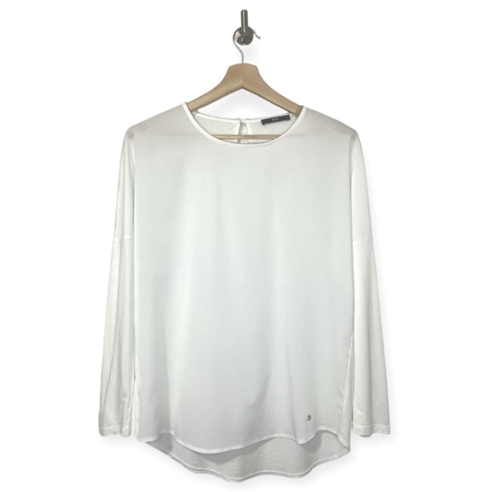 Brax Feel Good White Sparkle Neck Long Sleeve T Shirt Blouse Size 36 Small